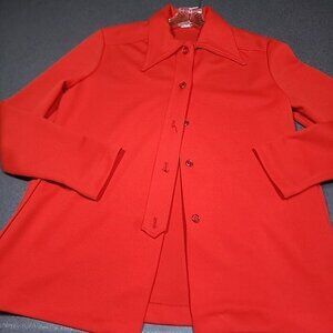 Vint 60's 70s Fire Red Orange Polyester Knit Jacket Lucite Buttons Womens Small